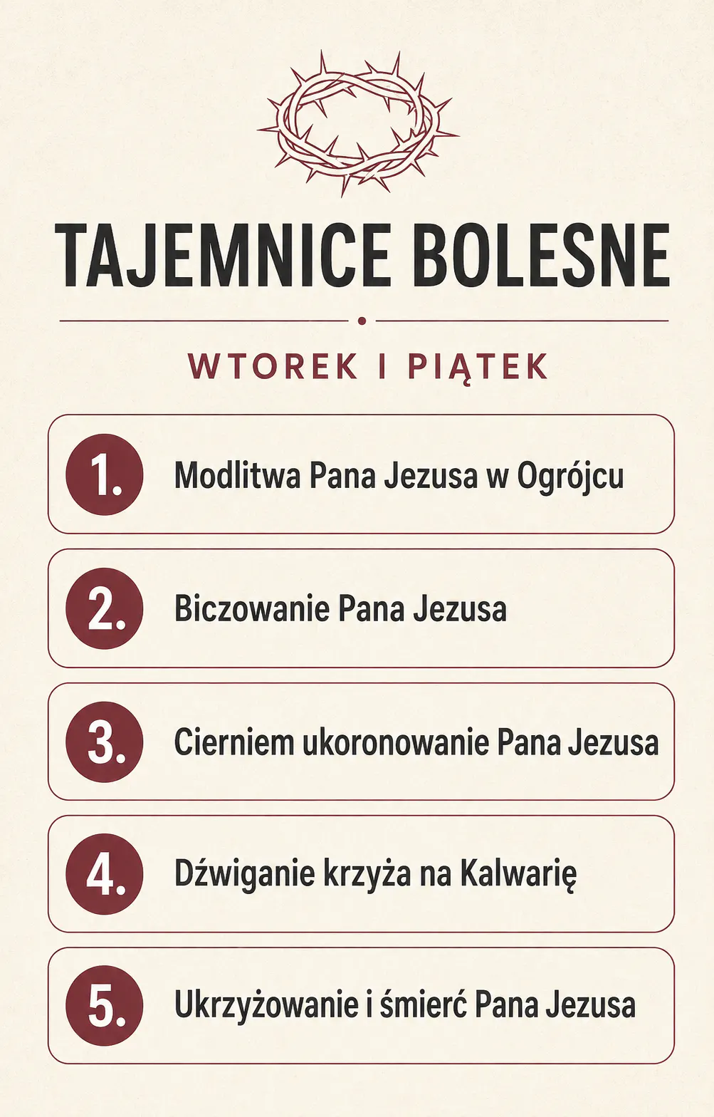 Tajemnice bolesne różańca – wtorek i piątek